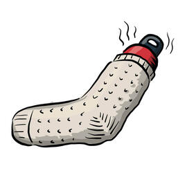 Illustrasjon av en varmeflaske i en sokk. Illustrasjon av en varmeflaske i en sokk.