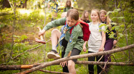 Speidere på tur i skogen.