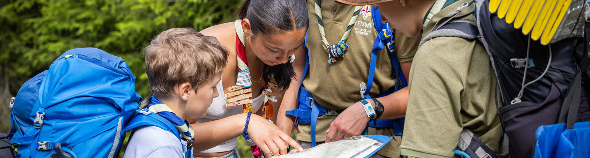 Speidere som orienterer med kart og kompass. Speidere som orienterer med kart og kompass.